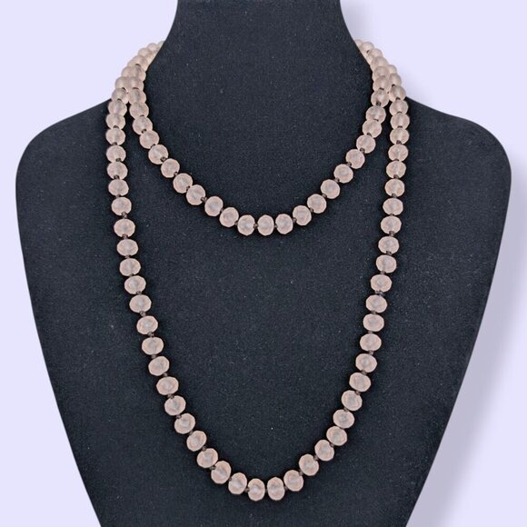V. Frosted Pink Glass Beaded Infinity Necklace - Picture 1 of 4
